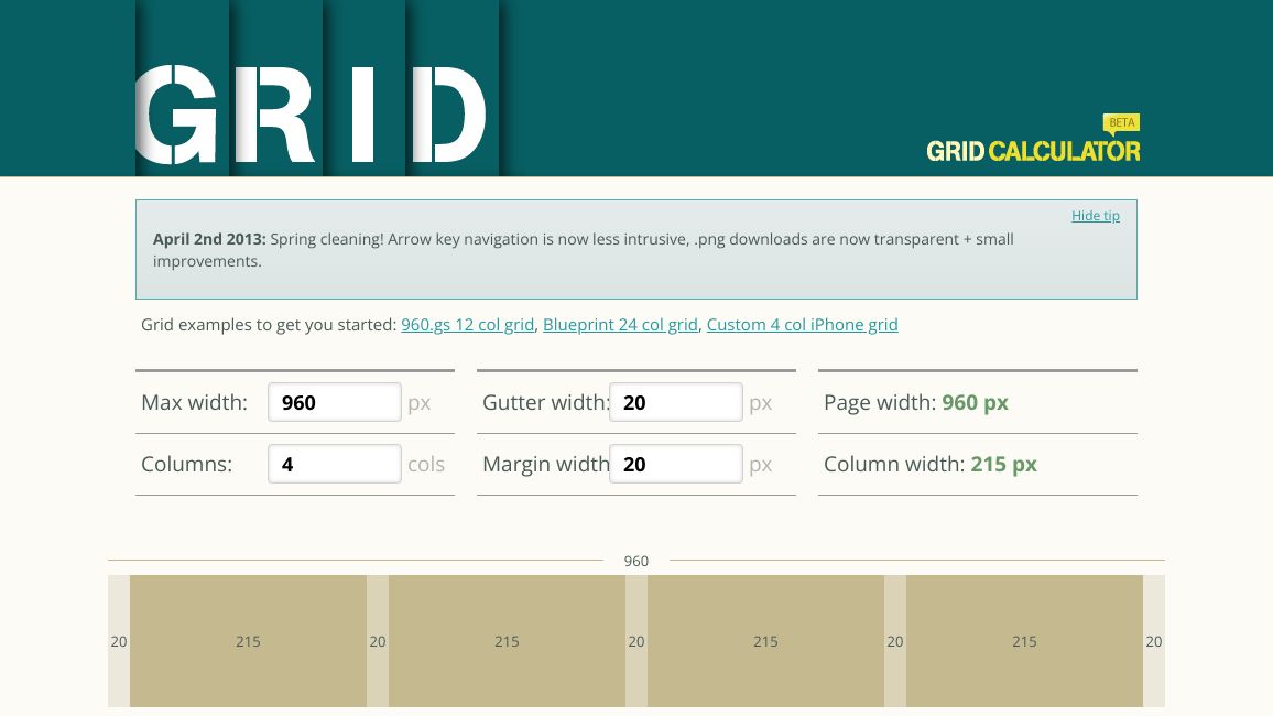 Screenshot of Grid Calculator