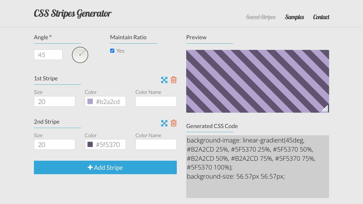 Screenshot of CSS Stripes Generator