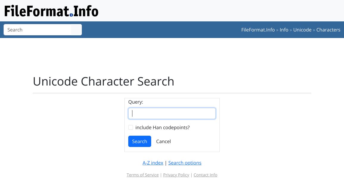 Screenshot of Unicode Character Search