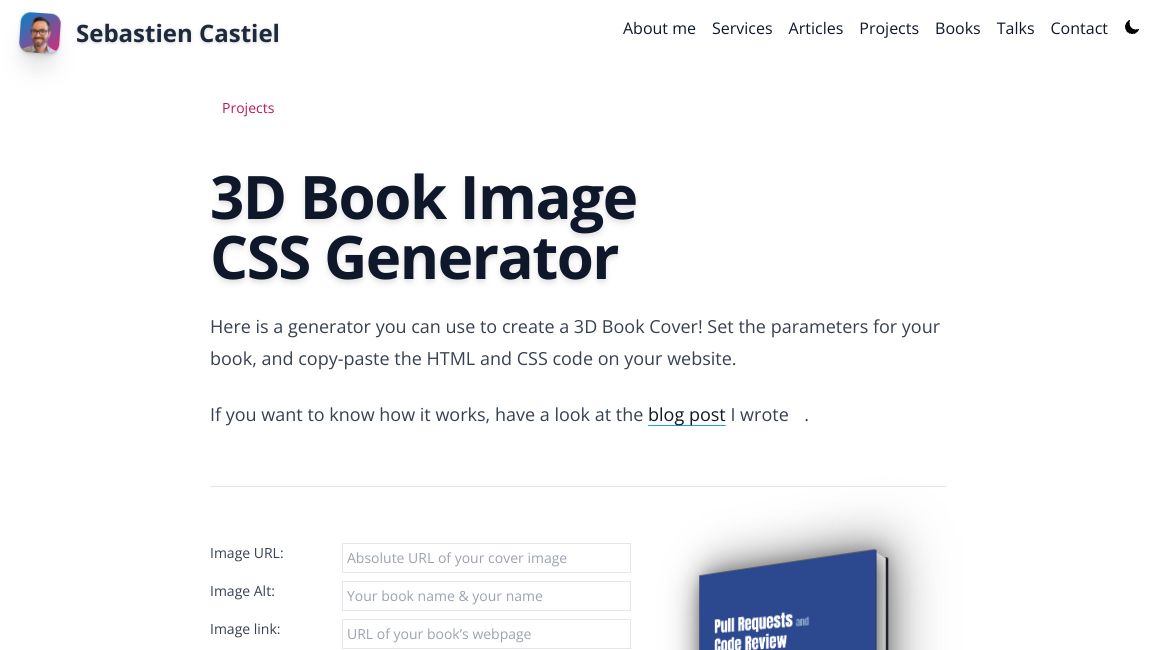 Screenshot of 3D Book Image CSS Generator