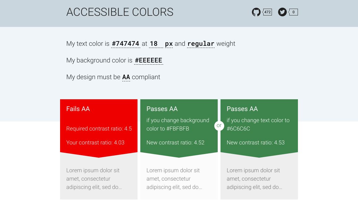 Screenshot of Accessible colors