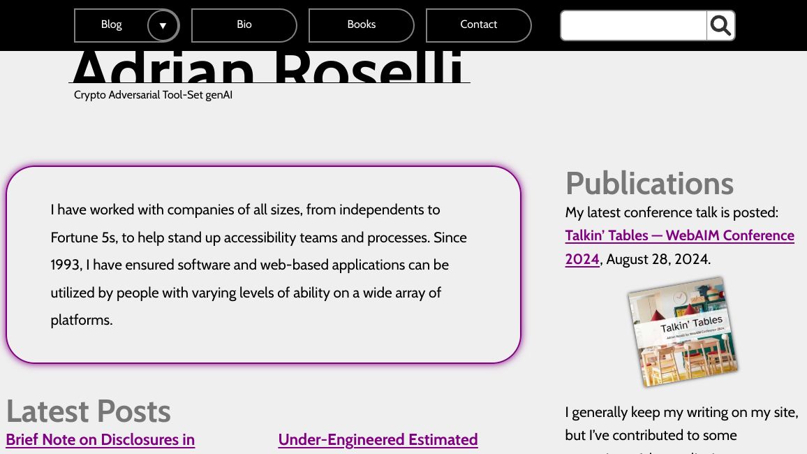 Page screenshot of adrianroselli.com/