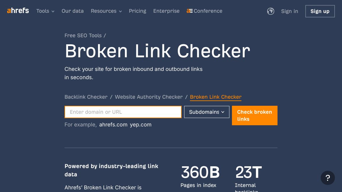 Screenshot of Broken Link Checker