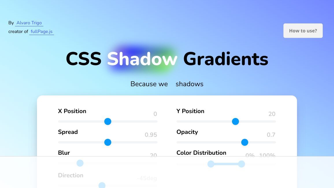 Screenshot of CSS Shadow Gradients