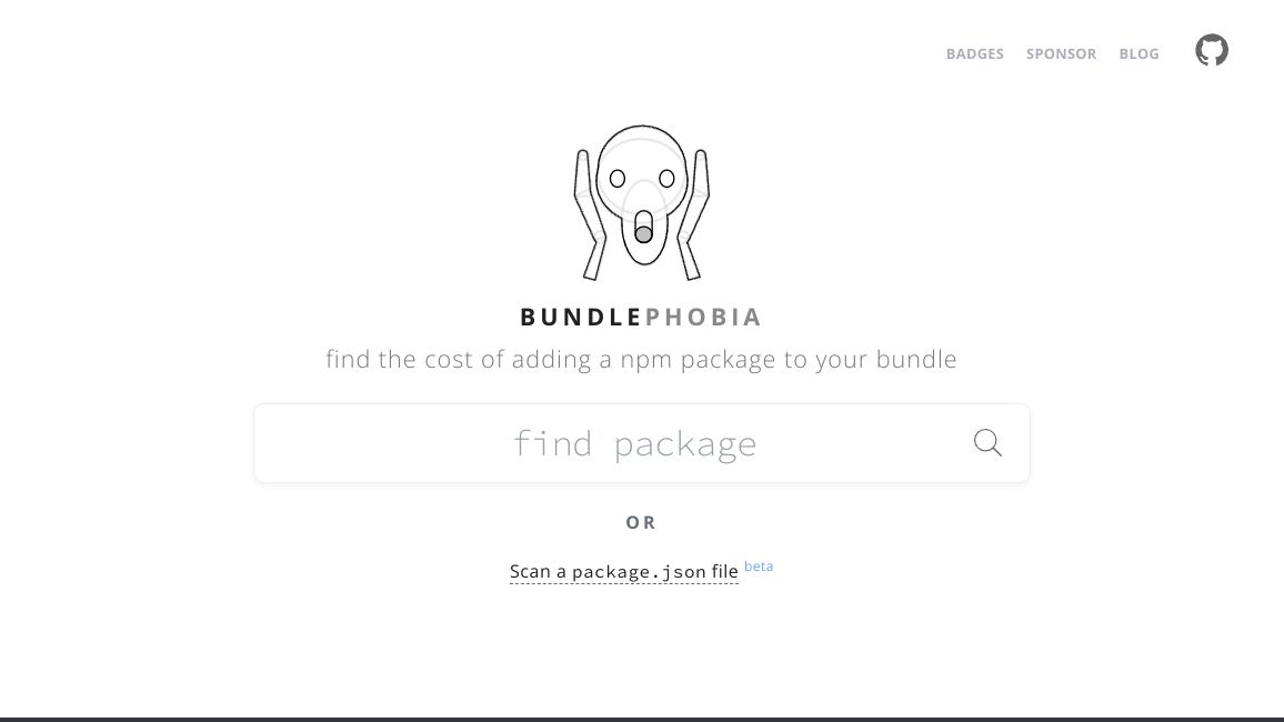 Screenshot of Bundlephobia