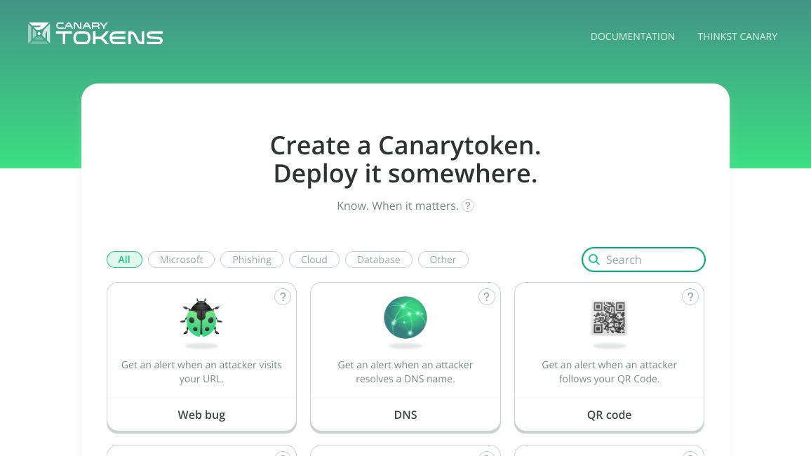 Screenshot of Canarytokens