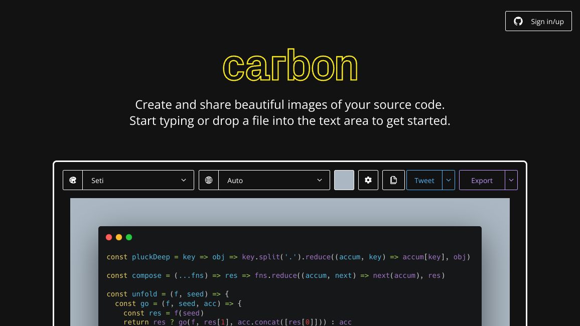 Screenshot of carbon