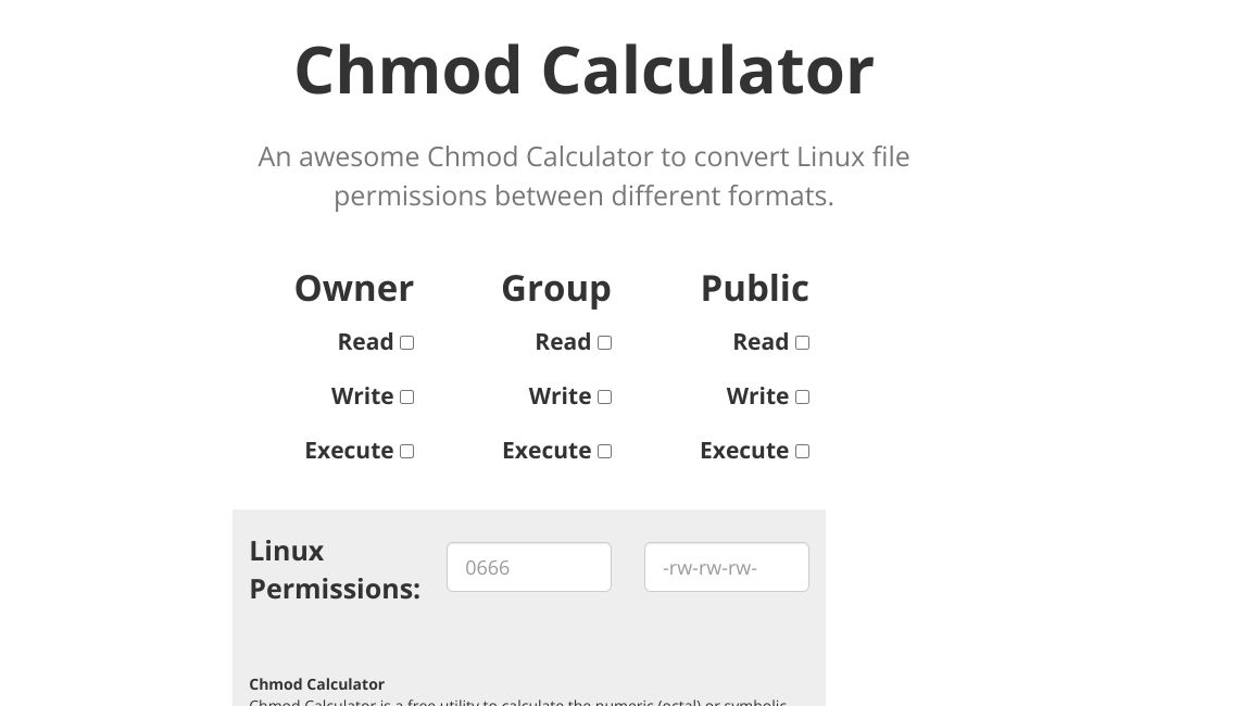 Screenshot of Chmod Calculator