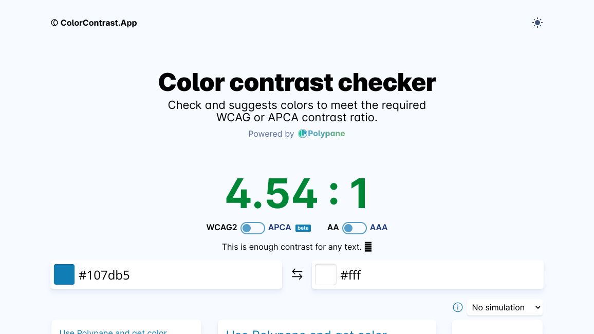 Screenshot of Color contrast checker