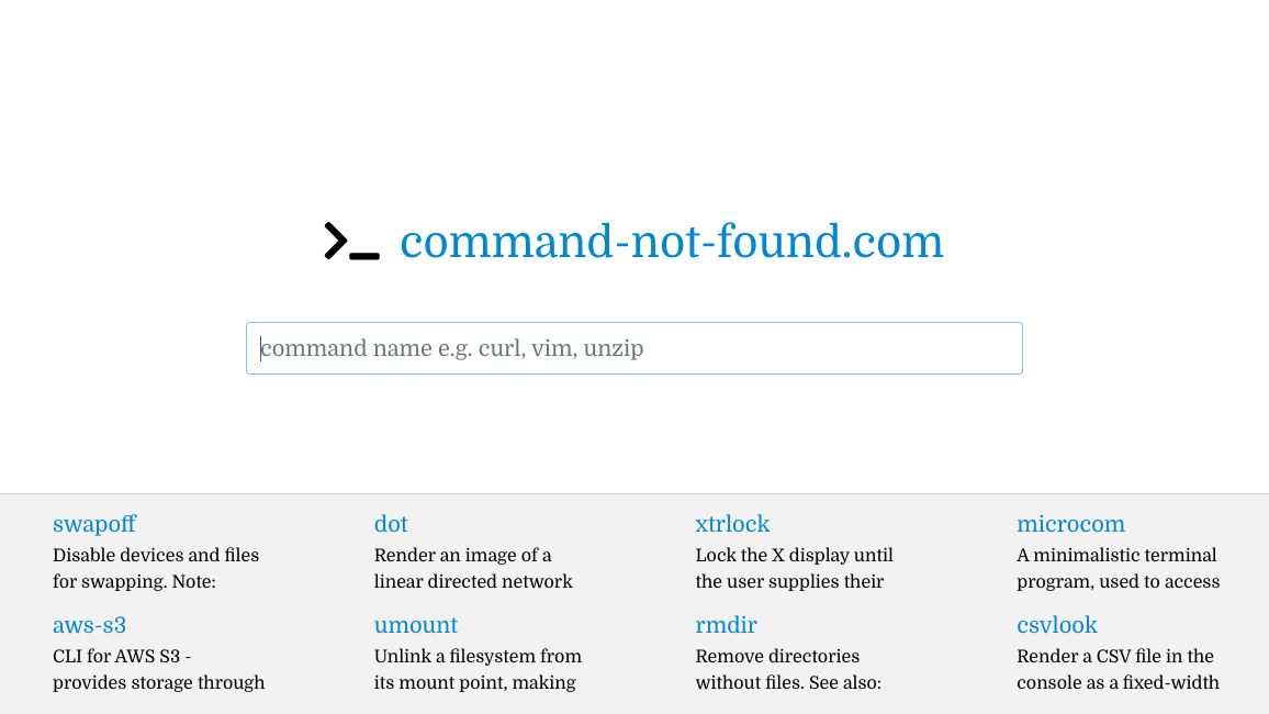 Screenshot of command-not-found.com 