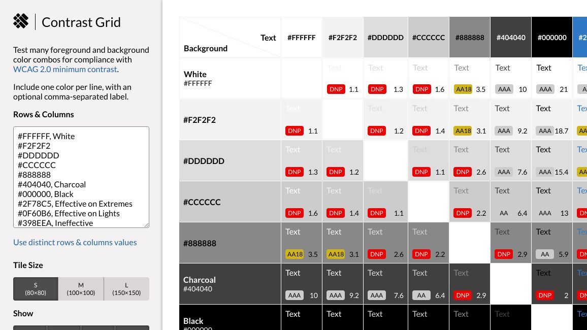 Screenshot of Eightshapes Contrast Grid