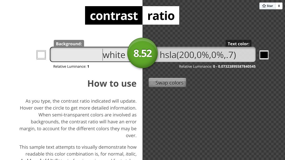 Screenshot of Contrast ratio