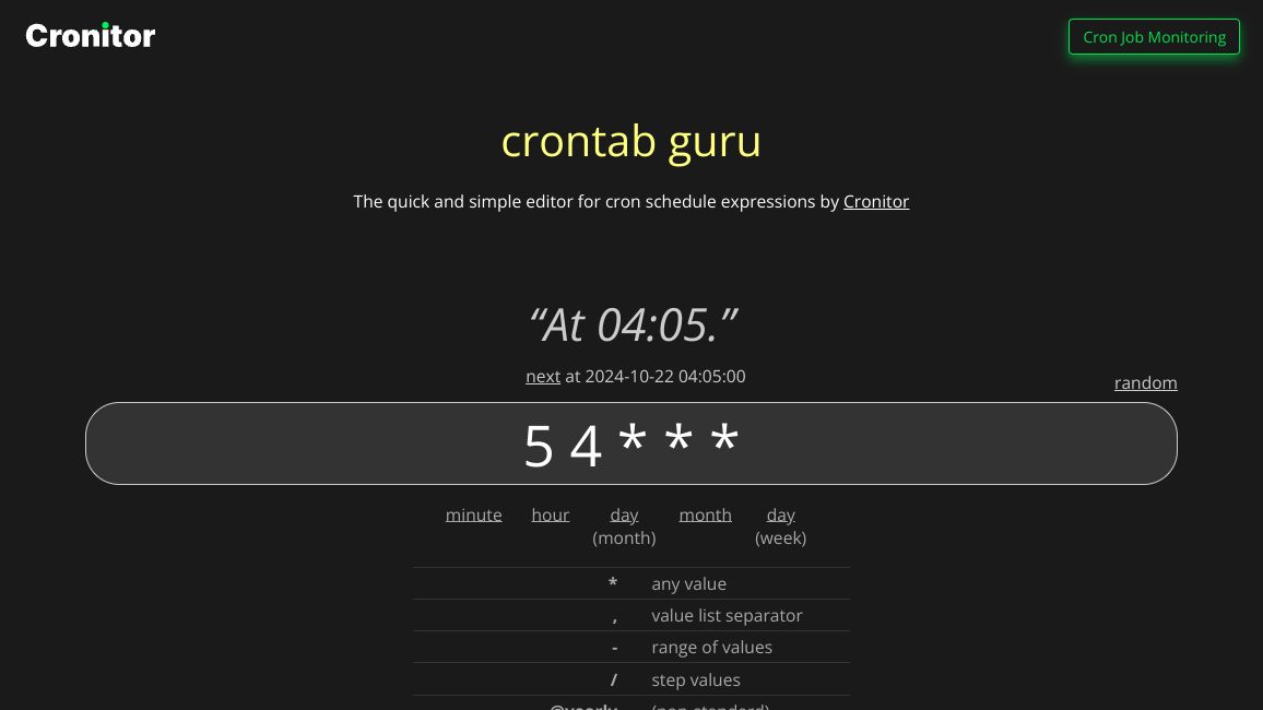 Screenshot of crontab.guru