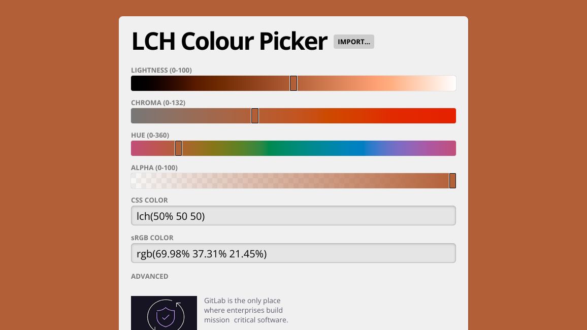 Screenshot of  LCH Colour Picker