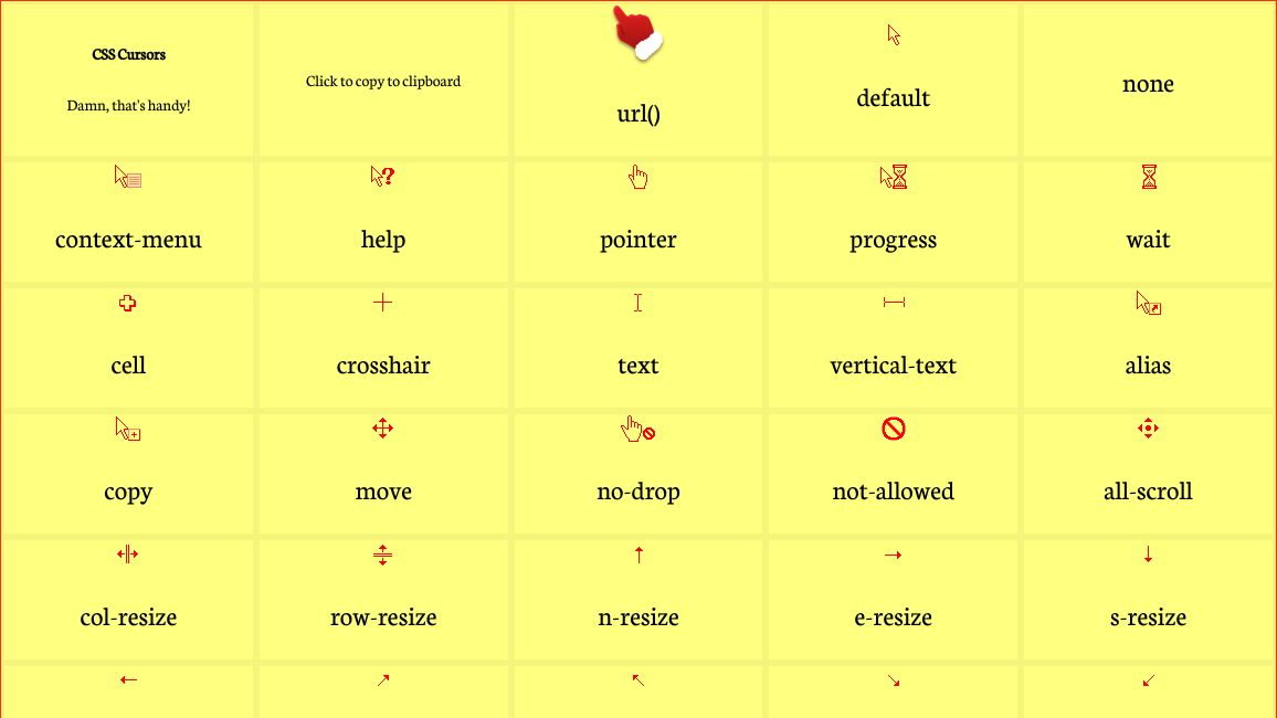 Screenshot of CSS Cursors