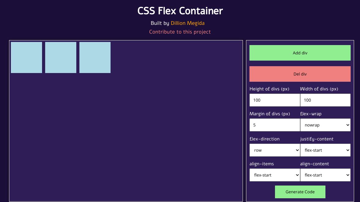 Screenshot of CSS Flex Generator