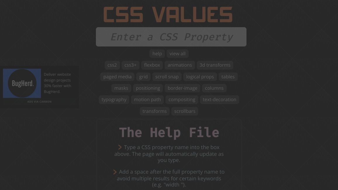 Screenshot of CSS values