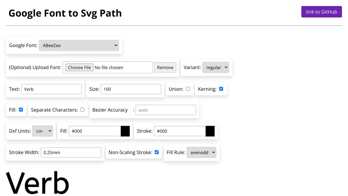 Screenshot of Google font to SVG path