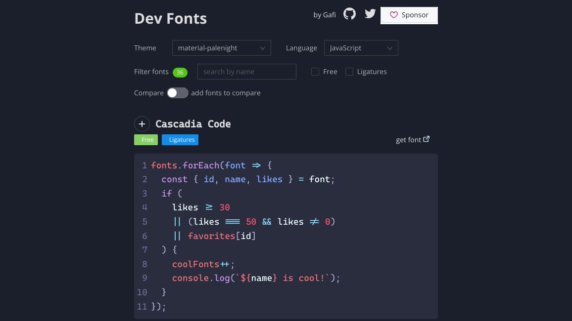 Screenshot of Dev Fonts