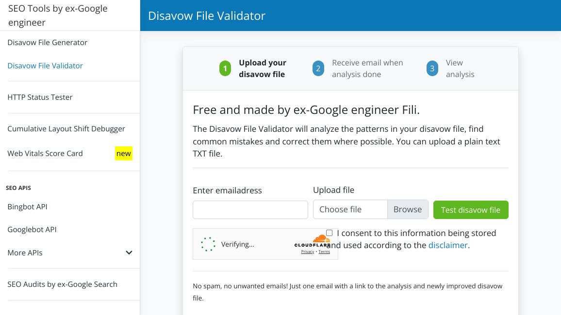 Screenshot of Disavow File Testing Tool