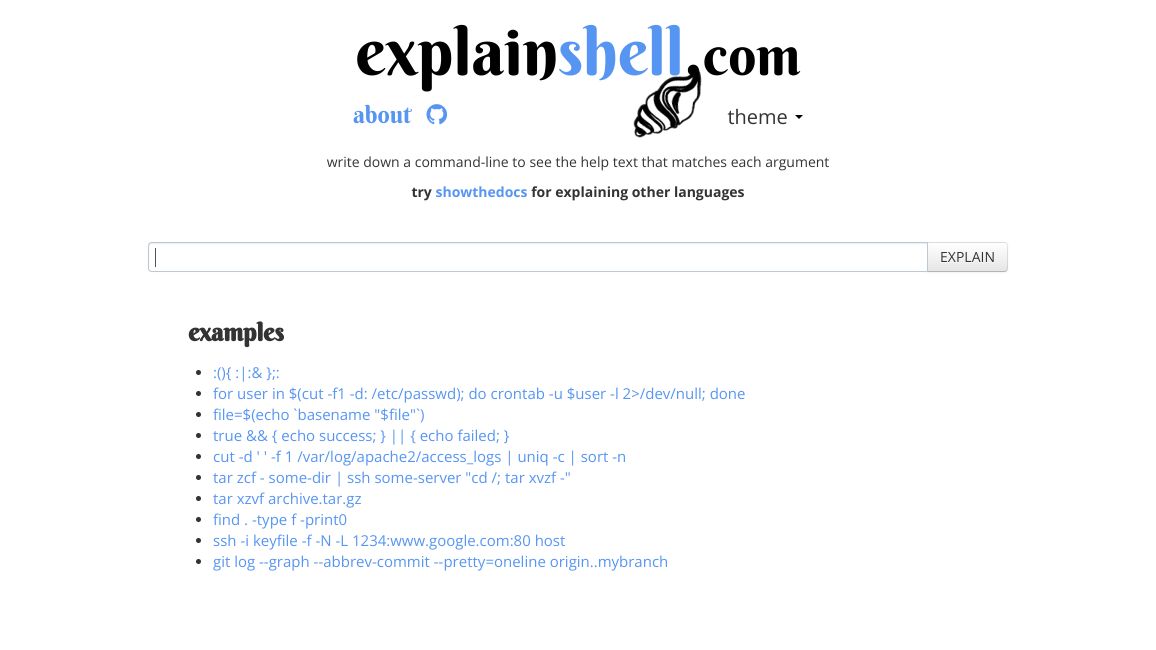 Screenshot of Explain Shell