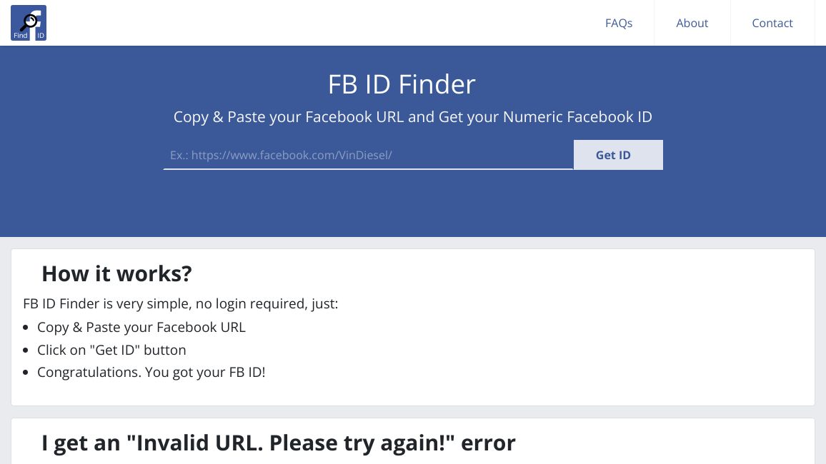 Screenshot of Facebook ID Finder