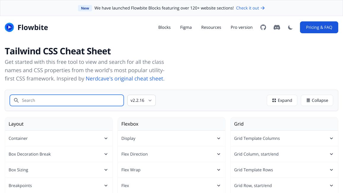 Screenshot of Tailwind CSS Cheat Sheet