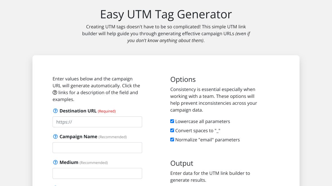 Screenshot of Easy UTM Tag Generator