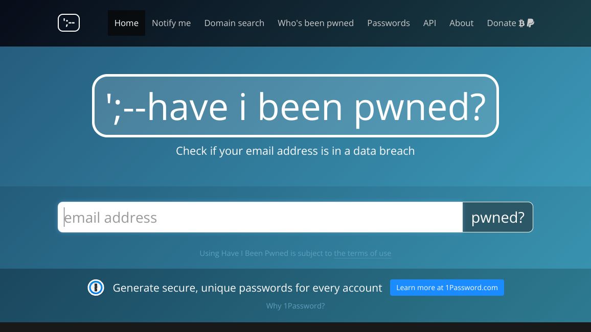 Screenshot of Have I Been Pwned (HIBP)