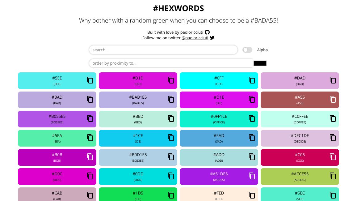 Screenshot of #HEXWORDS