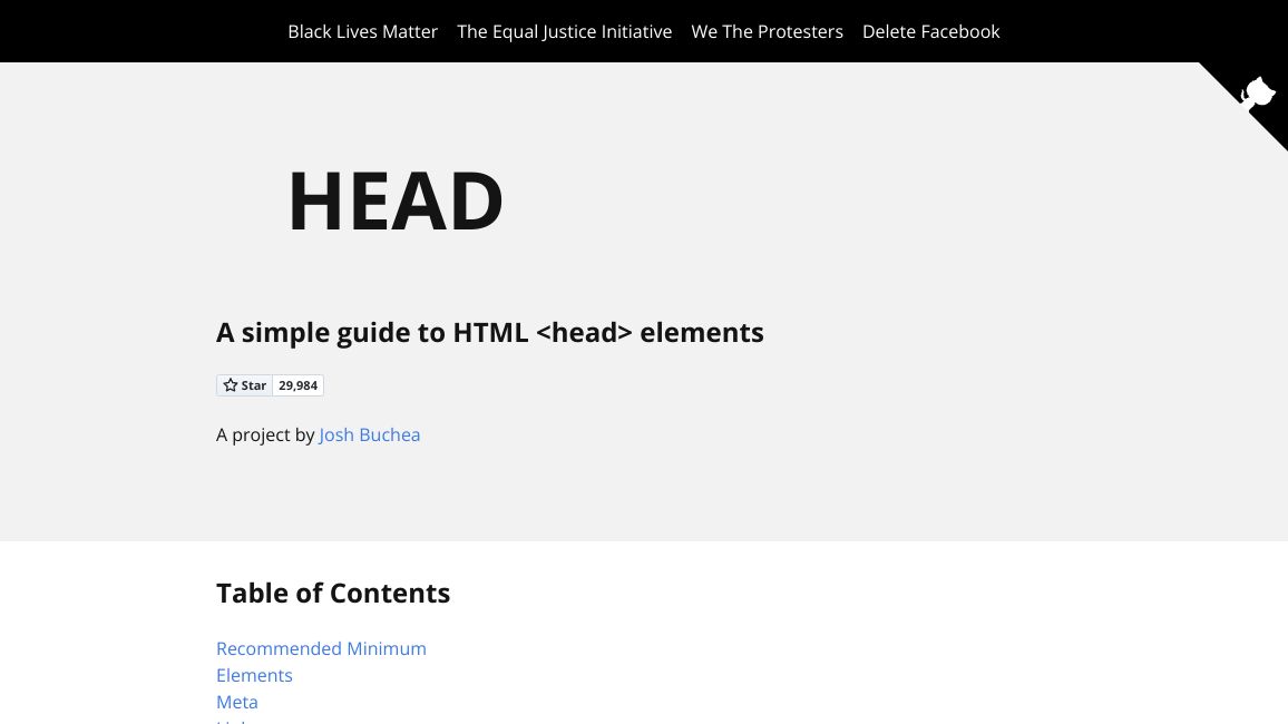 Screenshot of HTML5 <head> elements