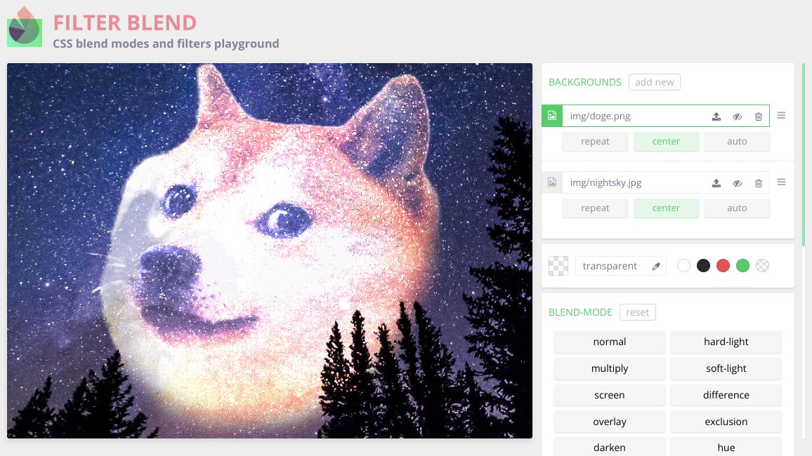 Screenshot of Filter blend