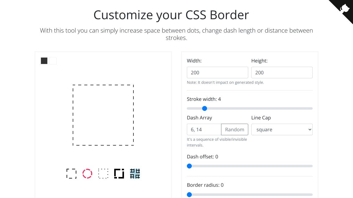 Screenshot of Dashed/Dotted Border CSS Generator