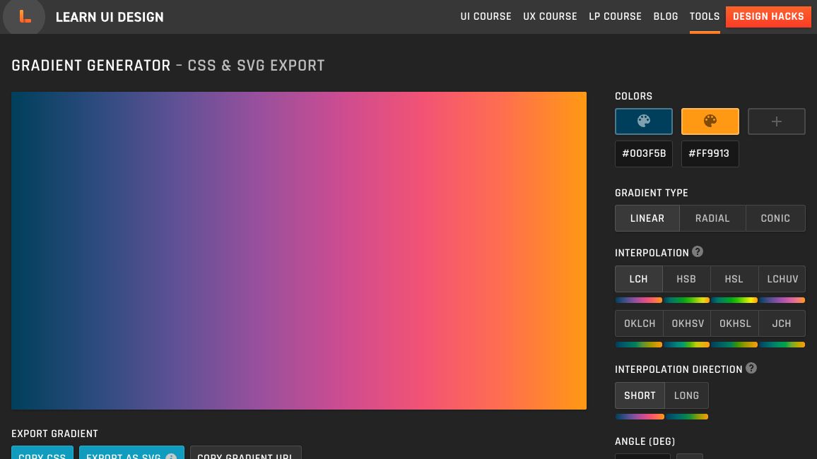 Screenshot of Vivid gradient generator