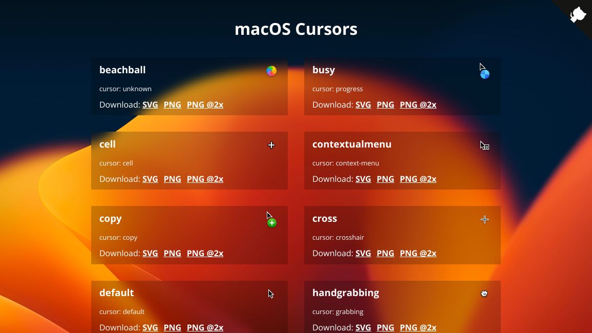 Screenshot of macOS Cursors