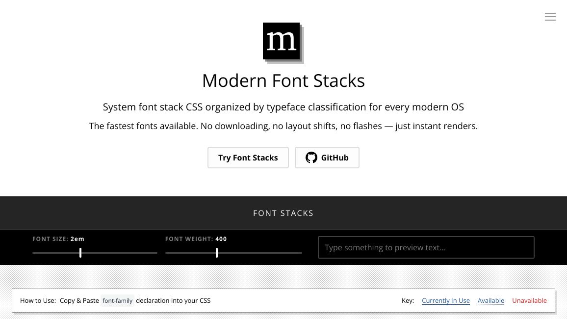 Screenshot of Modern Font Stacks