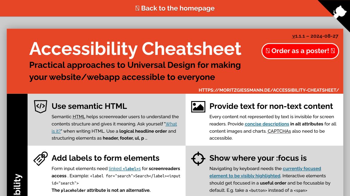 Screenshot of Accessibility Cheatsheet