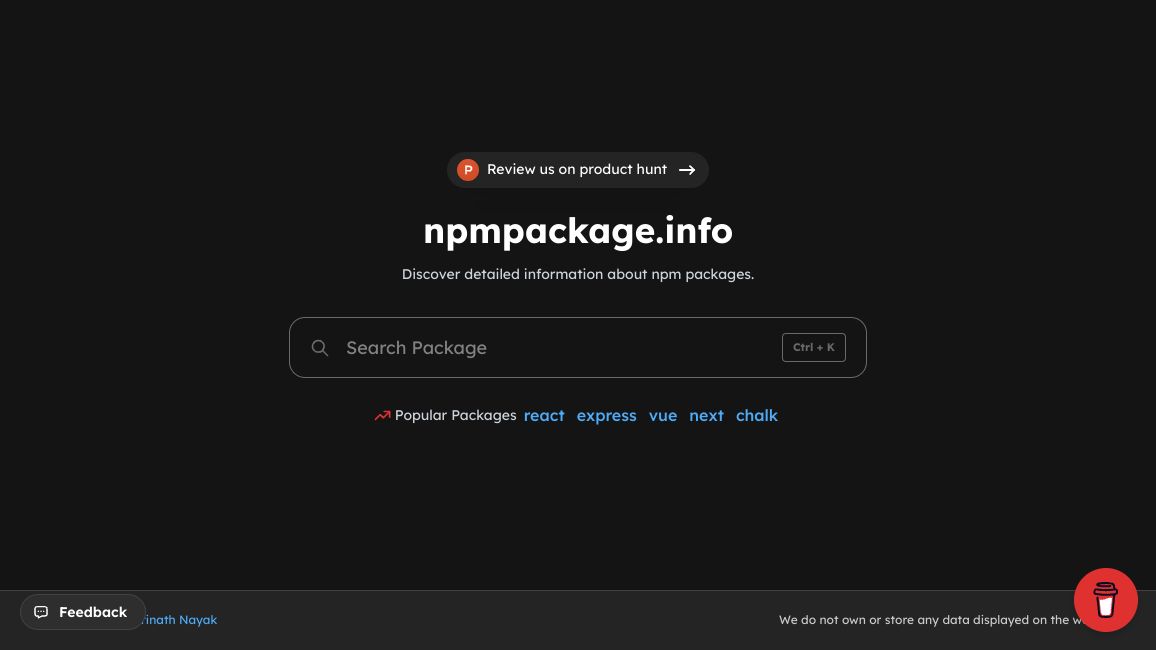 Screenshot of npmpackage.info