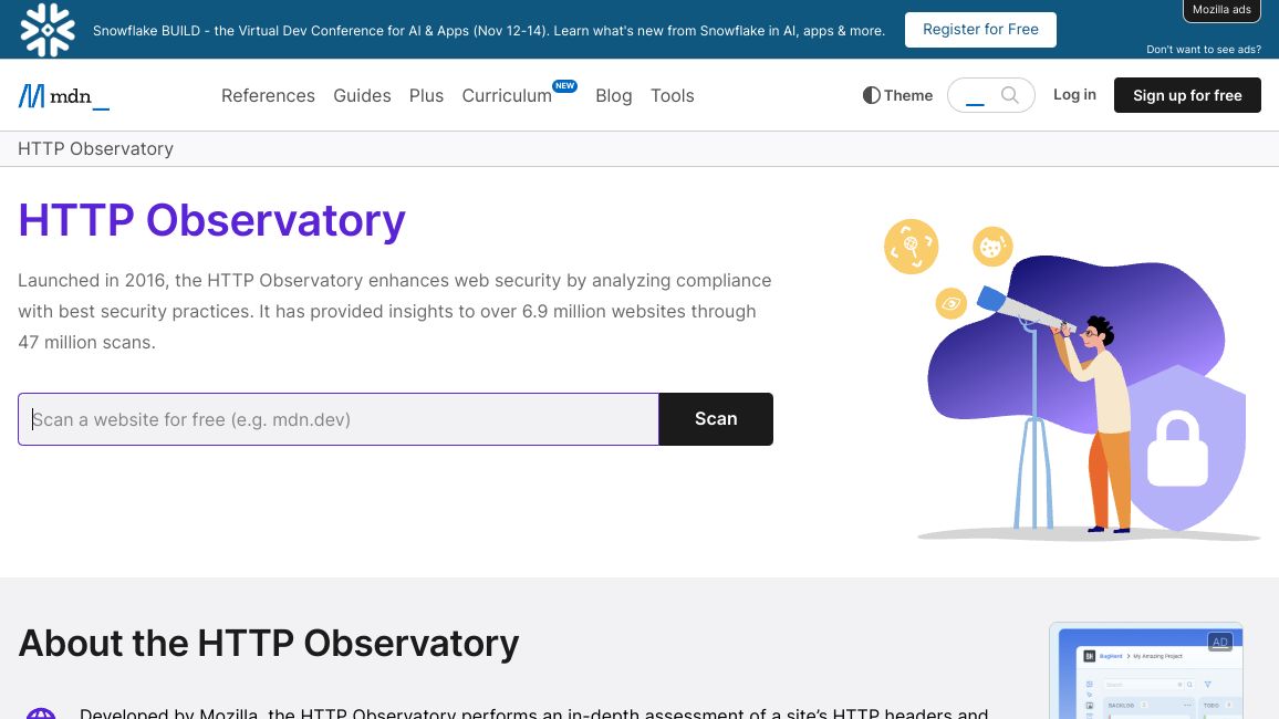 Screenshot of Mozilla Observatory