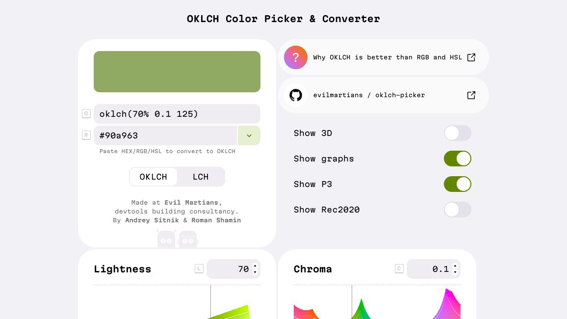 Screenshot of OKLCH color converter