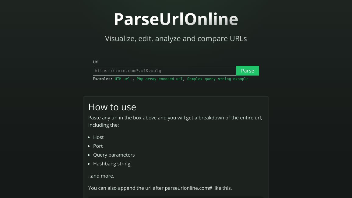 Screenshot of Parse Url Online