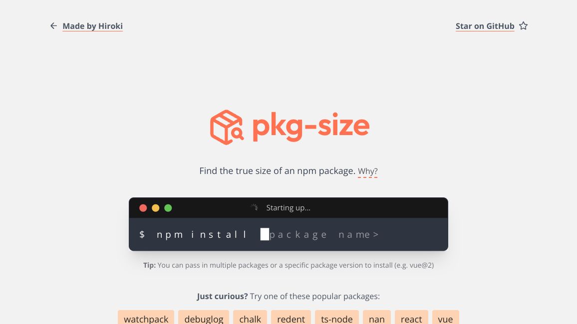 Screenshot of pkg-size