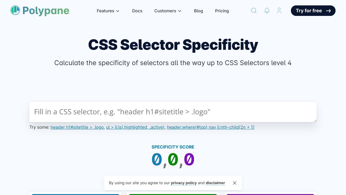 Screenshot of CSS specificity calculator