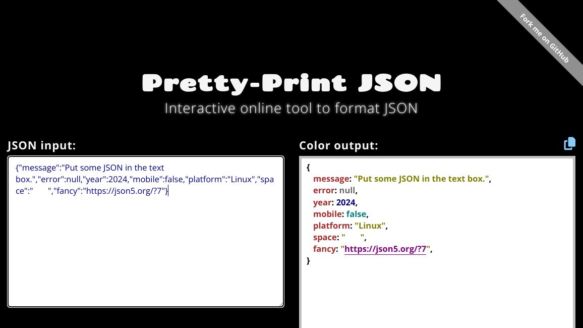 Screenshot of Pretty-Print JSON