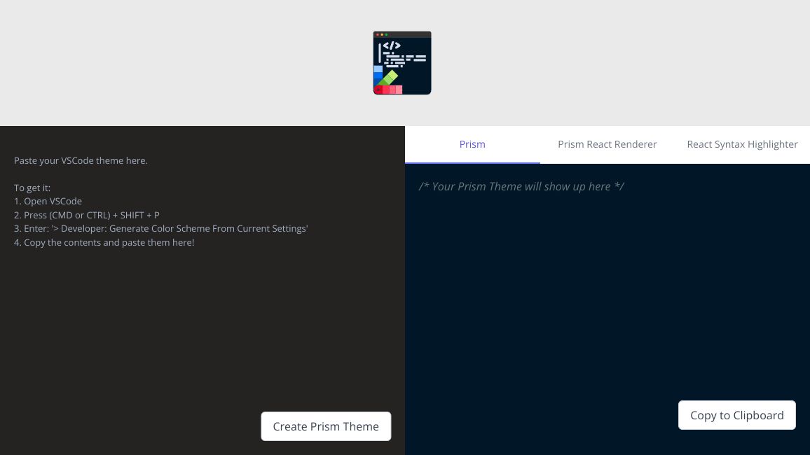 Screenshot of VSCode prism theme converter 