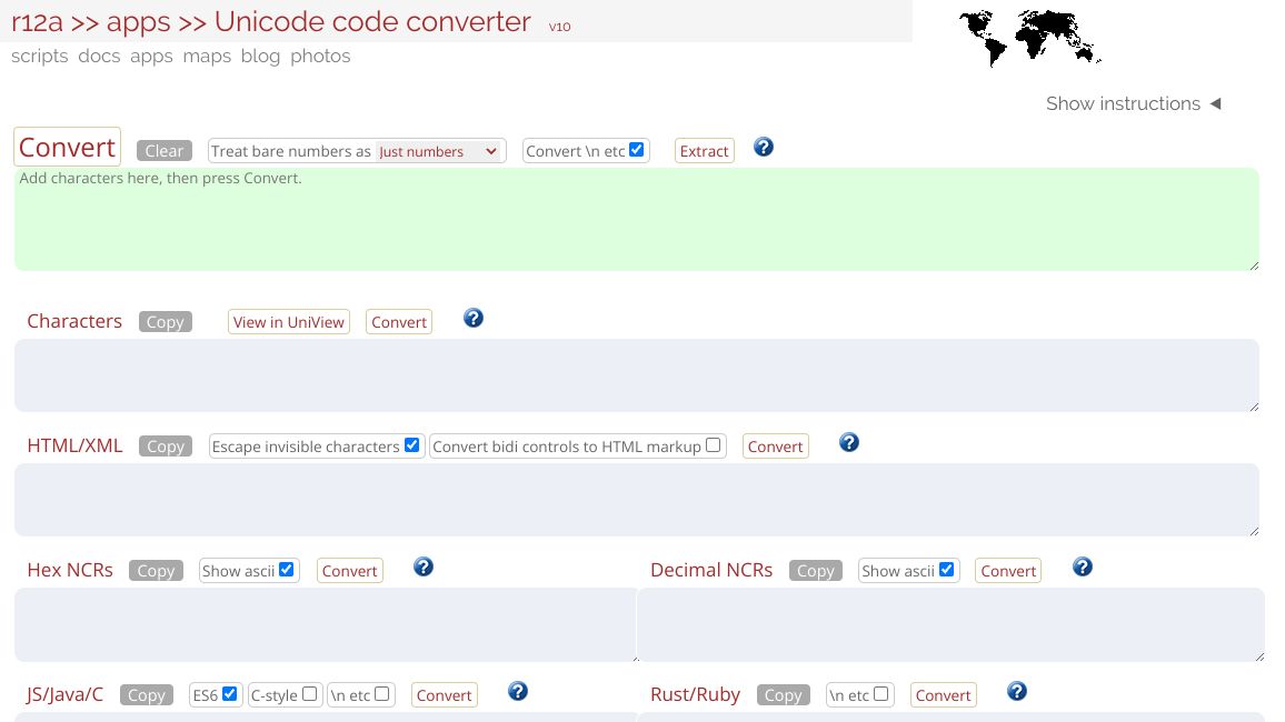 Screenshot of Unicode Code Converter