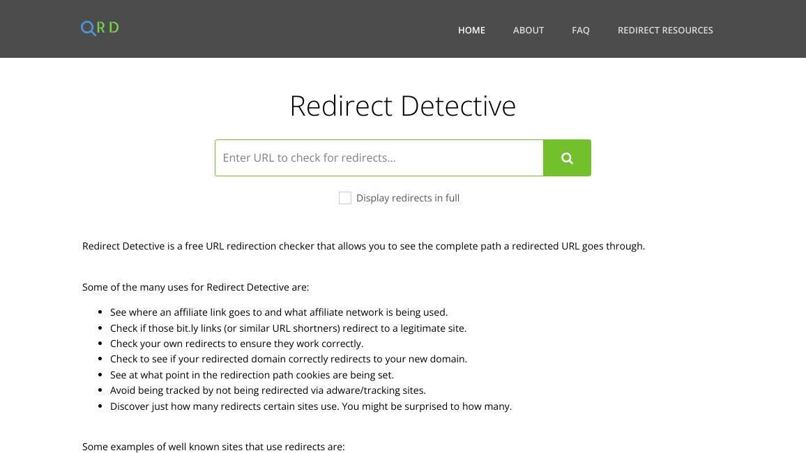 Screenshot of Redirect Detective