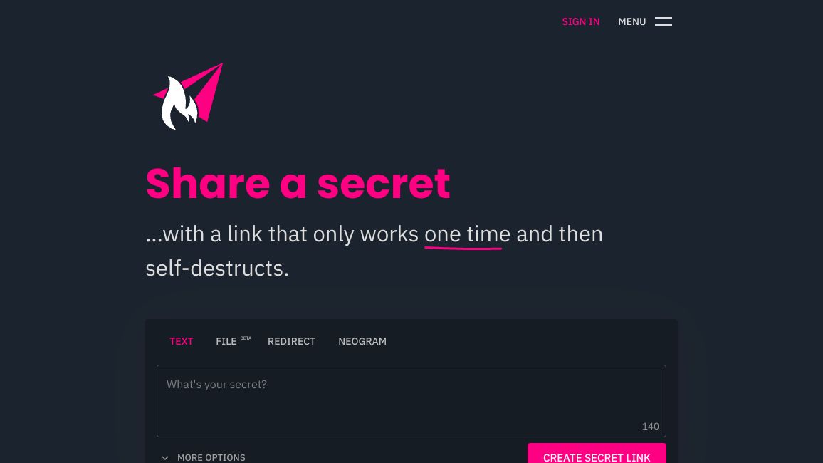 Screenshot of Share a secret