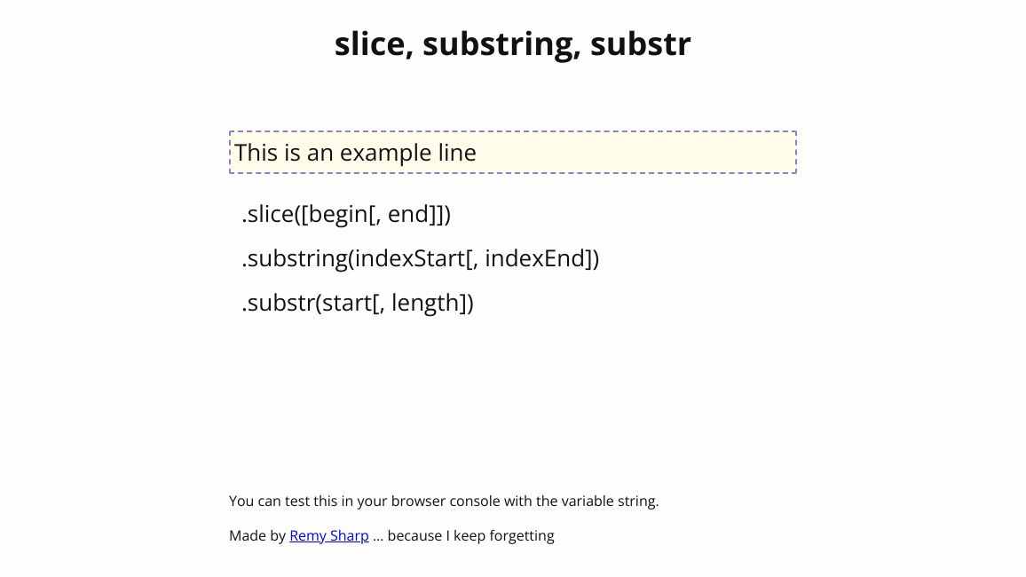 Screenshot of slice/substring/substr comparison