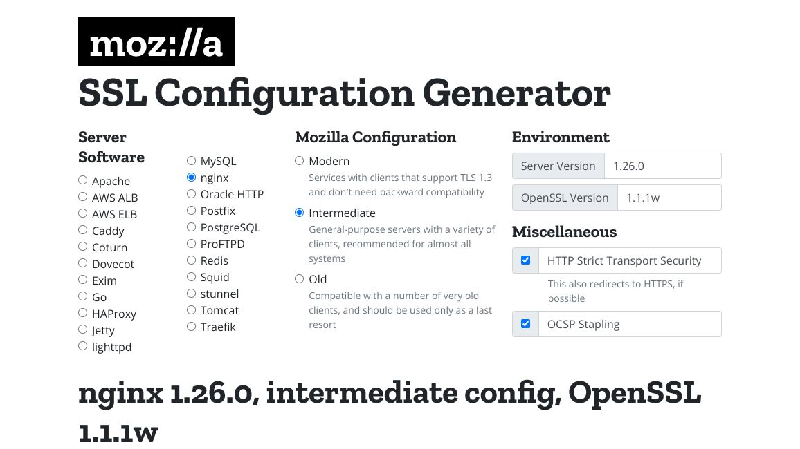 Screenshot of Mozilla SSL Configuration Generator